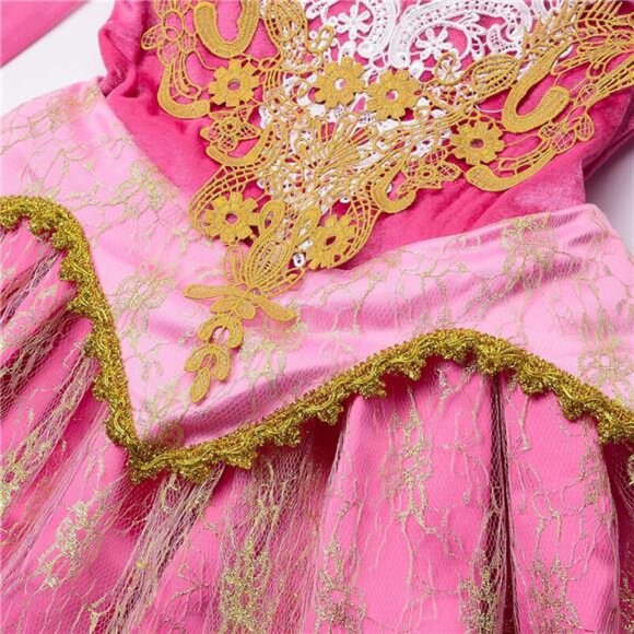 Kids Girls Pink Princess Costume Halloween Cosplay Party Set Dress w Accessories - Picture 6 of 7